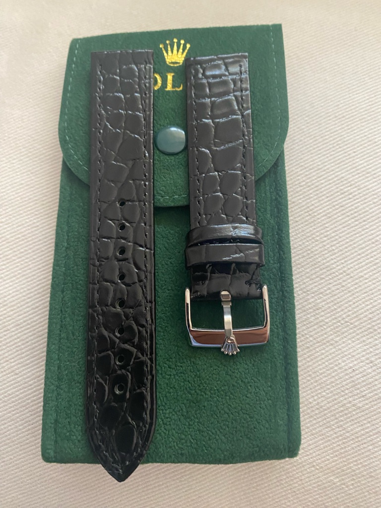 Rolex Black CrocPattern Leather Watch Strap With Silver Buckle 22mm